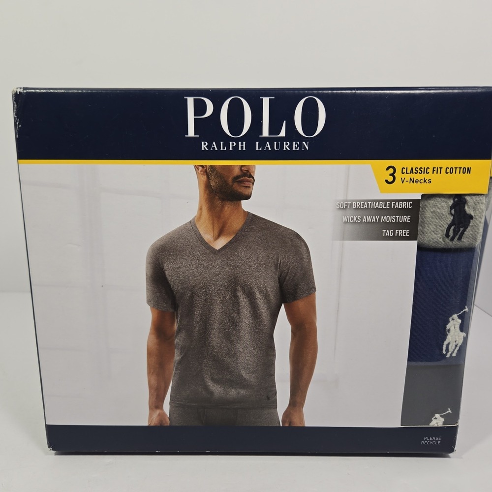 Polo Ralph Lauren Mens 3-Pack Classic‎ Fit Cotton V-Neck T-Shirts NCVNP3 Small